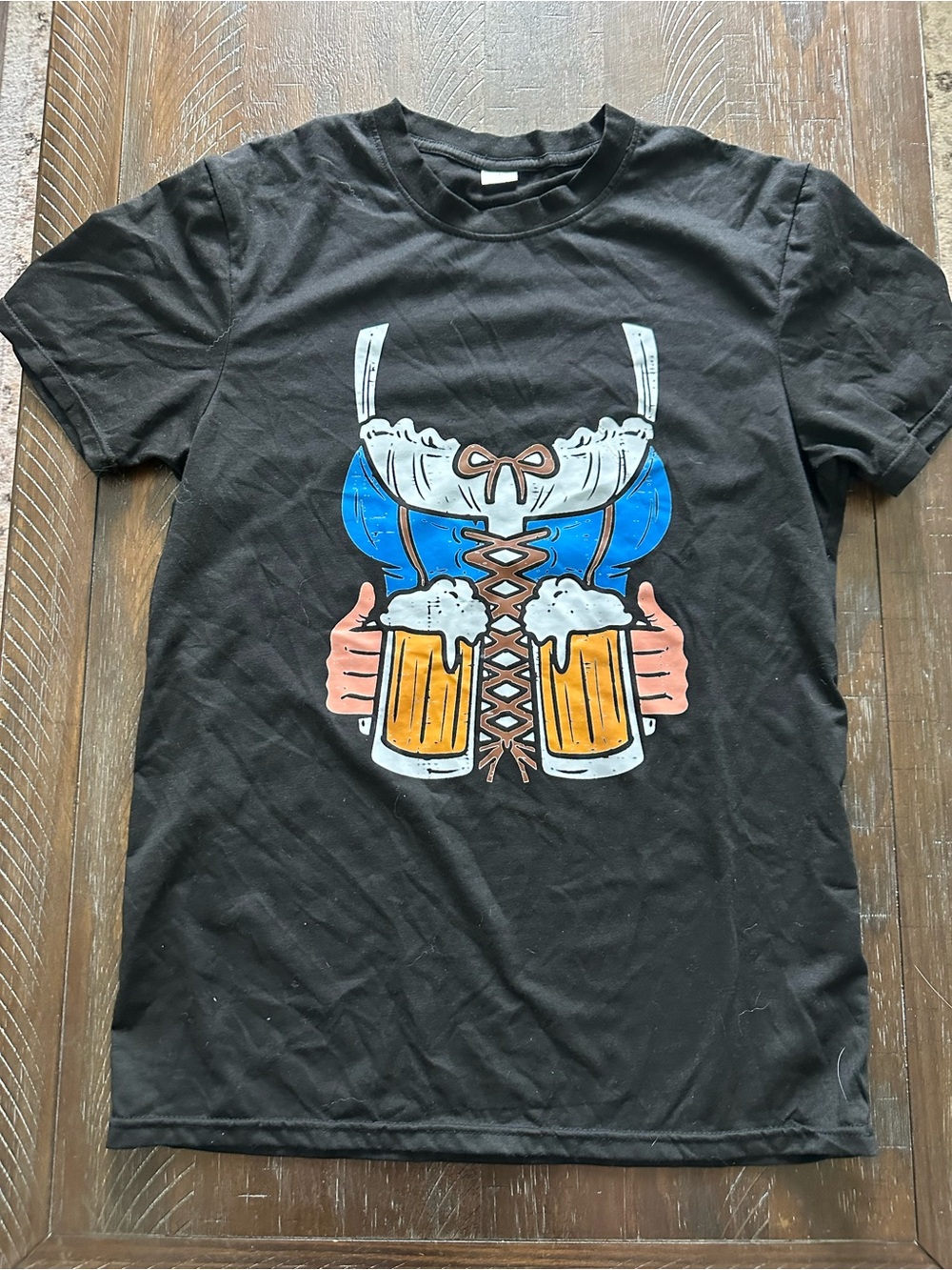 Novelty Oktoberfest Beer Dirndl Graphic Tee - Black - Size Large